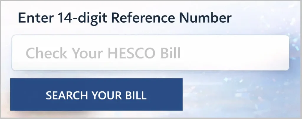 HESCO Bill Online check using 14 digit reference number
